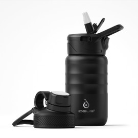 IDEUS Vacuum Insulated Water Bottle, 12 Oz (360 ml) Stainless Steel Double Wall Flask Metal Sports Canteen with Leak-Proof Screw Cap (Black)