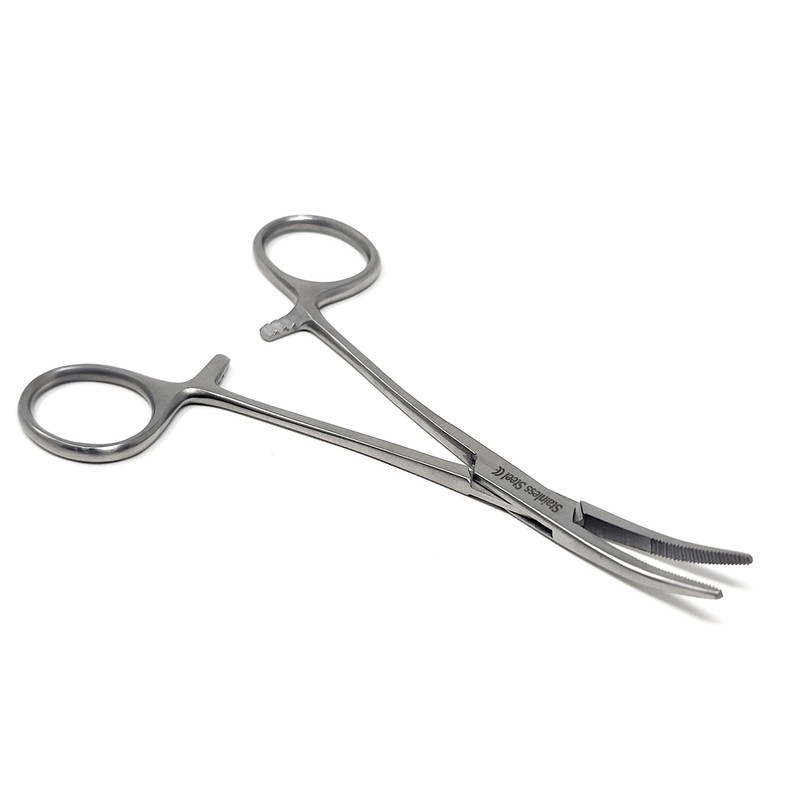 Set of 2 Curved + Straight Kelly Hemostat Forceps with