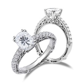 DovEggs Moissanite Engagement Rings for Women 2ct Center 6X8mm G-H-I Color Cushion Heart Arrows Cut Vintage/Antique Milgrains Moissanite Wedding Ring 14k Gold Quality Sterling Silver (5)