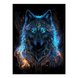 Fabioyar Diamond Art Kits for Adults - Frameless Cool Blue Light Wolf 5d Diamond Painting Kits for Adults Beginners for Home Wall Decor 12 X 16 Inch