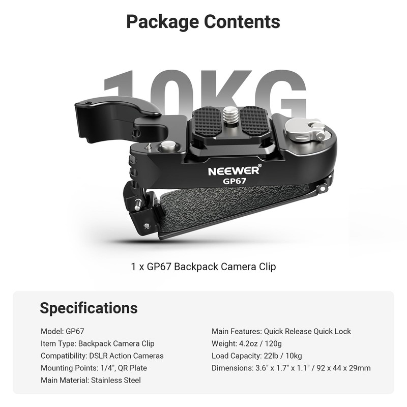 NEEWER Clip per Zaino per Fotocamera, Attacco a Sgancio Rapido