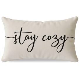 PANDICORN Throw Pillow Cover 12x20 Inch Cream, Stay Cozy Decorative Lumbar Cushion Case for Couch Sofa Bed, Neutral Farmhouse Home Decor for Living Room or Entryway Bench Decoration