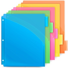 Dunwell 5-Tab Dividers for 3-Ring Binders (5 Count), 5 Bright Colors, Plastic 1-Pocket Notebook Dividers, Includes Label Inserts, Durable Acid-Free Poly