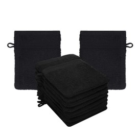 Betz PREMIUM Waschandschuhe 10-teilig - Frottee Waschlappen Gesicht reinigen - aus 100% Baumwolle - Babywaschhandschuh - schwarz