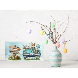 Twisted R Design Easter Sign, Teal Easter Truck Wood Printed Handmade Sign, Door Hanger