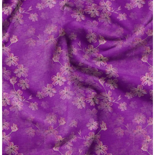Soimoi Purple polyester Crepe Fabric Poppy Anemone Floral Print Fabric