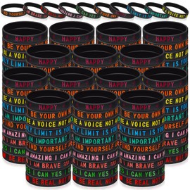Hotop 300 Pcs Motivational Wristbands Silicone Bracelets Stretch Inspirational Bracelets Bulk Rubber Wristbands with Quotes for Men Women Adults Party Favors Gifts, 10 Designs(Black)