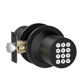 Door Knob with Keypad, Door Knob with Lock, Keyless Entry Door Lock with Code for Front Door Garage Home Apartment, Matte Black