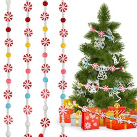 18 Feet Christmas Candy Garland Peppermint Candy Bead Garland for Fireplace Christmas Tree Decorations Multicolor Xmas Candyland Ornament Christmas Hanging Beads Garland (Simple Style)