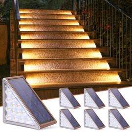 NIORSUN Solar Step Lights for Outside, 6 Pack Warm White Solar Stair Lights Outdoor Waterproof Auto On Off,Outdoor Stair Light for Steps, Patio, Yard, Porch, Front Door, Sidewalk, Deck Decor（Brown）