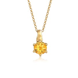 Elli Women's Classic Solitaire Pendant Necklace with Citrine Gemstone in 925 Sterling Silver Gold-Plated, Sterling Silver, Citrine