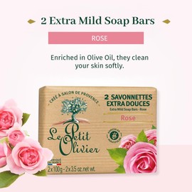 Le Petit Olivier Extra Mild Rose Soap - Moisturizing & Soothing - Unisex Bar - Enriched with Olive Oil for Gentle Skin Cleansing - 3.5 oz