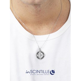 inSCINTILLE Windrose Necklace Men's Stainless Steel Nautical Pendant Adjustable Length 48-53 cm Includes Gift Box, Stainless Steel, Cubic Zirconia