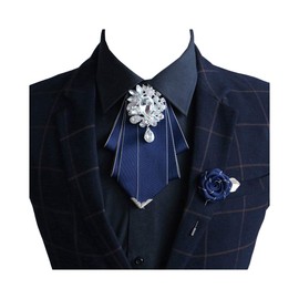 MOHSILY Vintage Crystal Bow Tie Adjustable Navy Blue Bow Tie for Men Wedding Party Bowtie