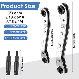 Zhehao Hvac Service Wrench Refrigeration Service Wrench Set, 3/8 to 3/16, 5/16 x1/4, Ratchet Refrigeration Tool Set Air Conditioner Valve with Hexagon Bit Adapter Kit for Equipment Repair