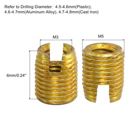 sourcing map Self Tapping Threaded Inserts, 15pcs Inner M3-0.5 Outer M5x6 Carbon Steel Slotted Thread Repair Inserts Nuts