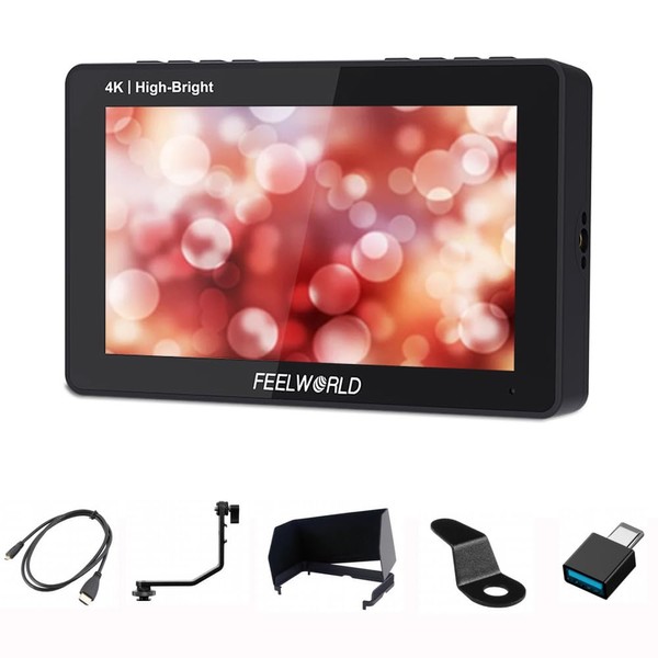 FEELWORLD 5.5 Inch Camera Field Monitor,High Bright 1600nits 1920 * 1080 Touch Screen Director AC Monitor Supports 3D LUTs 4K HDMI Input Output F970 External Install Power Kit（F5 Prox）