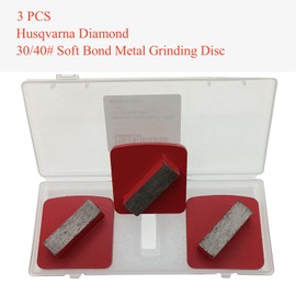 Redi-Lock Concrete Floor Preparation Disc, Diamond Metal Grinding Shoes, Single Bar Segs Compatible for Husqvarna Grinder, 30/40 Grit Soft Bond, 3PCS