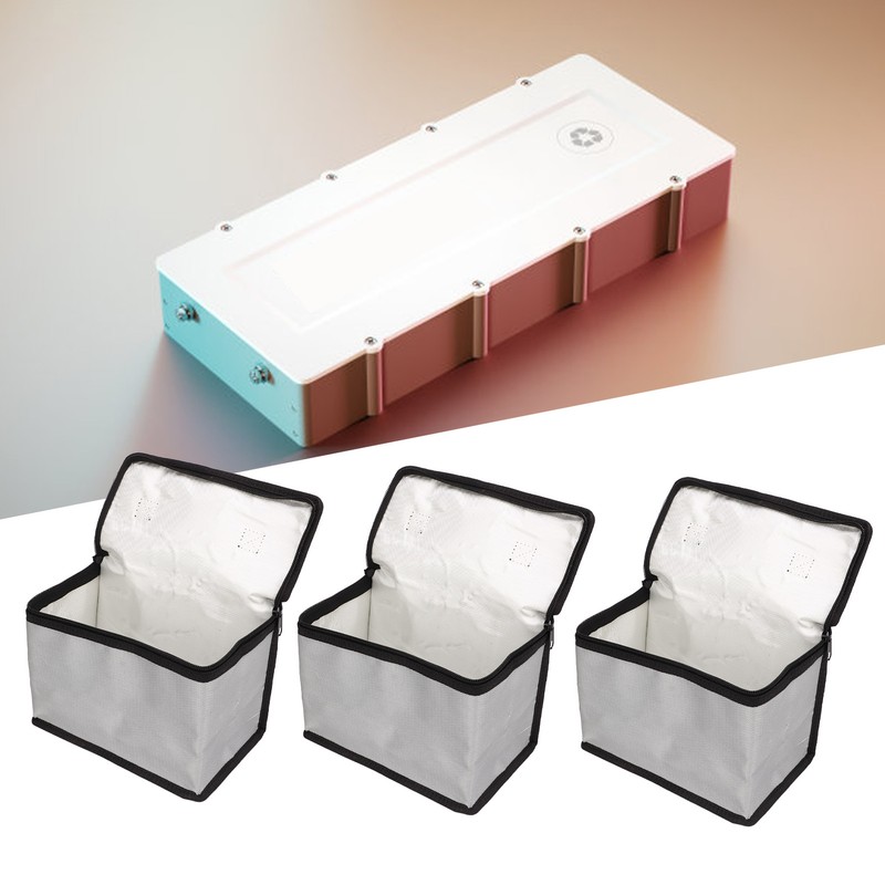3PCS Lithium Battery Bag with Zipper Portable Fireproof Explosionproof Battery