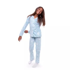 Sleep On It Girls 2-Piece Set Fleece Coat Pajama Polyester Blue size M (10-12).