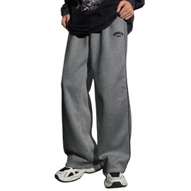 RoseSeek Boy's Letter Graphic Wide Leg Sweatpants Baggy Pants Athletic Track Sweat Pants Joggers Dark Grey 13 Years