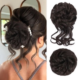 Vigorous Messy Bun Hair Piece for Women - 2PCS Synthetic Hair Pieces with Tousled Updo Hair Buns & Wavy Curly Texture Scrunchies Chignon Ponytail  - Easy to Wear & Versatile for Daily Use:_2/33# Black Cherry