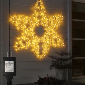 DBFAIRY 27" Christmas Big Snowflake Hanging Lights Outdoor Christmas Snowflake Lights Plug in Window Snowflake Sculpture Lights with Long 16.8ft Leading Cable for New Year Wall Window Porch Decor