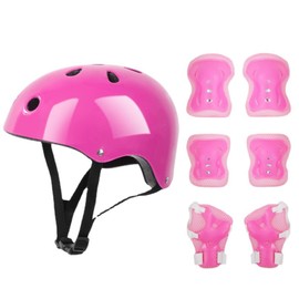 RiToEasysports Kids Helmet Set, Elbow Knee Protection Kit for Kids Protective Gear for Balance Bike Scooter Skating (Pink)
