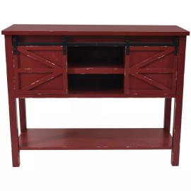 eHemco Antique Farmhouse Console Table, 2 Sliding Barn Doors (Collectible) - Antique Red