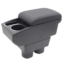 Car Armrest Box for Nissan Versa Tiida Latio 2007-2011 Auto Accessories Center Console Leather Arm Rest Double-Layer Storage Space with Cup Holder (Black Thread)