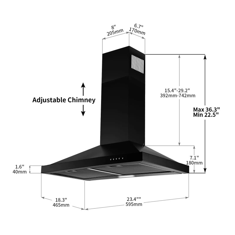 SNDOAS 24in Wall Mount Kitchen Range Hood Ducted/Ductles