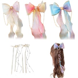 4-piece Set, Ribbon, Hair Pin, Hair Accessory, Birthday, School Entrance Ceremony, Recital, Coming of Age of Thing, Graduation Ceremony, Party, Yukata, Fireworks Display, Children, Women’s (Blue +