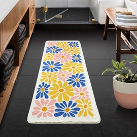 SHIYUE - Alfombra de baño larga de microfibra esponjosa para baño, antideslizante, impermeable, suave, para decoración de tina de interior (18 x 47 pulgadas, bonita floral)