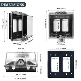 PILISPARK 2-Gang Baby Safety Dual Outlet Cover Box - Fit 1.3“ x 2.66”, Easier Operation, Simple 4 Step Install,Provides Extra Space Inside for Plugs,Adapters,4.53" high x 4.35" Wide x 2.52" deep
