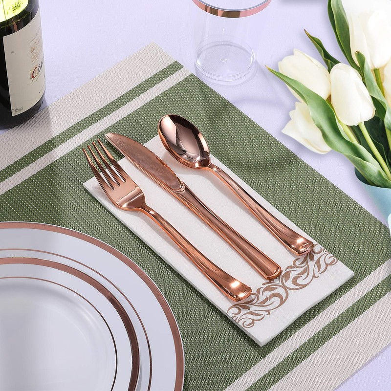 FOCUSLINE 175 Count Rose Gold Dinnerware Set for 25 Guests