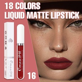 evpct CmaaDu 1Pcs Dark Red Liquid Matte Lipstick Lipgloss Set for Women, labiales mate 24 horas originales matte larga duracion 24 Hour Lipstick Lip Stains Long Lasting Waterproof 24, 16#