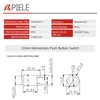 APIELE Momentary Push Button Switch 12mm 8PCS 1NO Brass Shell