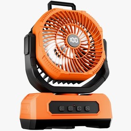 Roykaw Camping Fan 20800mAh Rechargeable Battery Powered Fan for 60 Hrs Cooling, Oscillating Fan with Battery Level Display, Colorful LED Lights & Timer Function, Fit for Fishing/Tent/Office, Orange