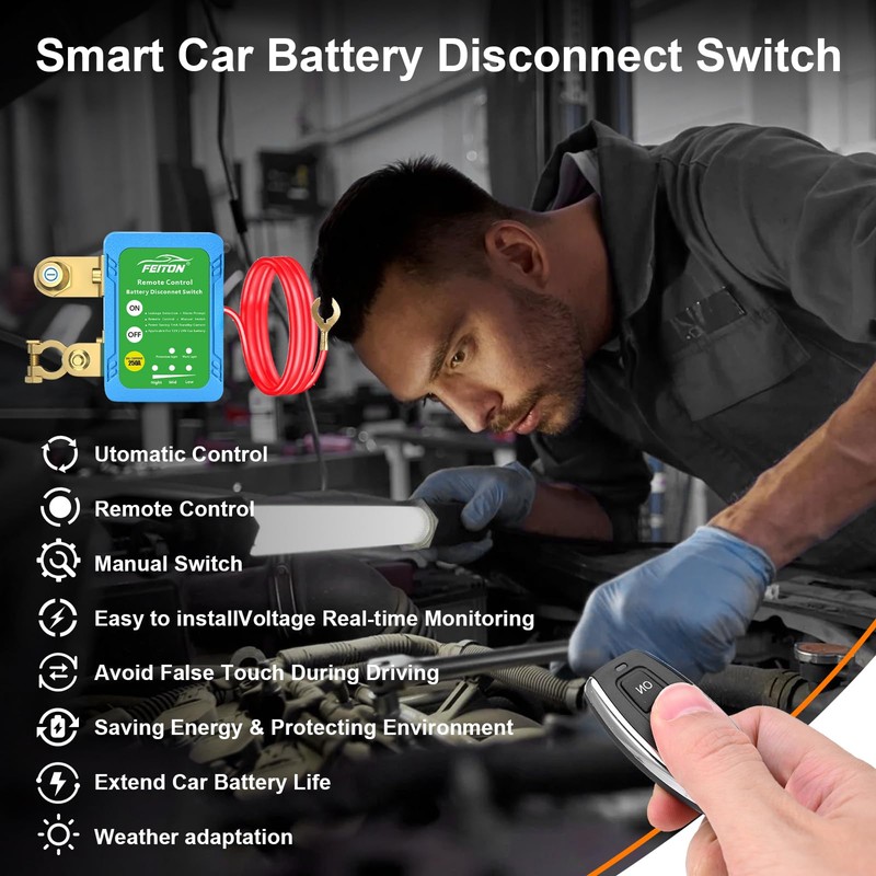 FEITON Remote Battery Disconnect Switch, 250A Intelligent Cut Off 12V