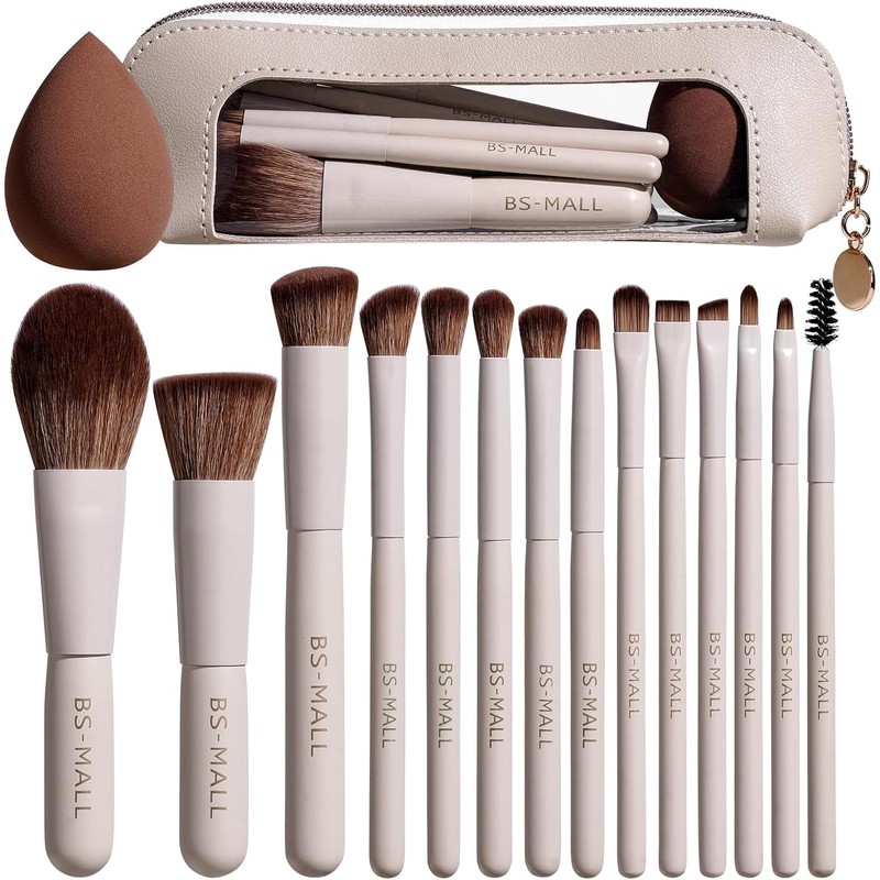 BS-MALL Juego de 14 Brochas de Maquillaje con 1 Esponja