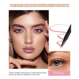 Diamond Glitter Liquid Eyeliner Pen, Red Glitter Waterproof Eyeliner Pen, Metallic Intense Colour Eyeliner Long-Lasting, Ultra Fine Nib, Highly Pigmented Smudge-proof Makeup for Festive Restyling-07