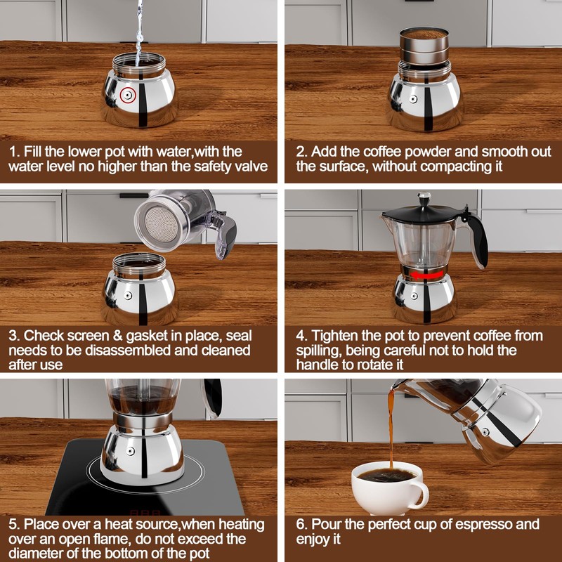 DITOSH 430 Stainless Steel Base Stovetop Espresso Maker Transparent Moka