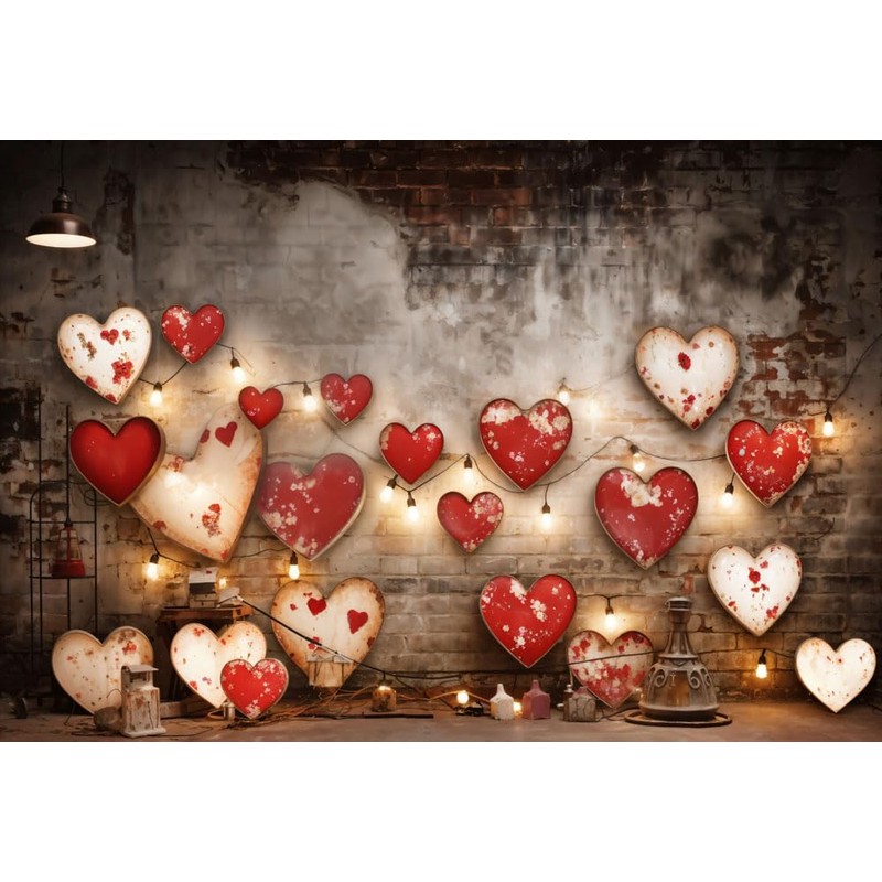 Kate Valentines Day Backdrop Red Love Heart Brick Wall Photo