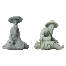 Cabilock 2 Pieces Garden Fisherman Figures Ceramic Garden Figures Stone Figures Miniature Garden Statues Decorative Figure Sculpture Pond Micro Landscape for Flower Pot Fairy Garden Stones Ornament