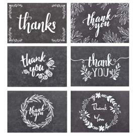 120 Elegant Black and White Chalkboard Kraft Thank You Cards with Kraft Envelopes and Stickers - 6 Designs Bulk Notes with White Letters for Weddings, Business, Formal and All Occasions 4x6 Inch