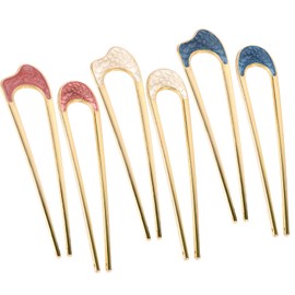 KEUKORZ French Hair Pins- 6Pcs U-Shaped Hair Clips for Women’s Thick Hair - Fashion Hair Accessories Sticks for Styling Decorations(3 Colors- Blue Pink White)