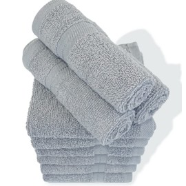 CASABELLA Premium Quality 12 Silver Face Towels (30x30CM) Highly Absorbent Wash Cloth set, 100% Combed Cotton 650 GSM Fingertip Towels soft Flannel Face Cloths 12 Silver Face Towel