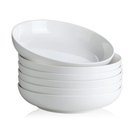 Y YHY Pasta Bowls, 22 Ounce Salad White Bowl Plates Set of 6, Porcelain Dishes for Serving Dinner - Dinnerware Sets Microwave Dishwasher Safe Thanksgiving Day Gift