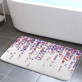 Colorful Bathroom Rug, Non Slip Bath Mat with Design Falling Blue Red Stars American Indepence Day 4TH of July Patriotic Bathroom Accessories Shower Mat Kitchen Rug