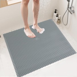 BALAPET Square Shower Mat for Shower Stall Tub, Non-Slip Bathtub Mat with Drain Hole, 21×21in PVC Mats for Shower and Bathroom, Quick Drying(21 * 21in)